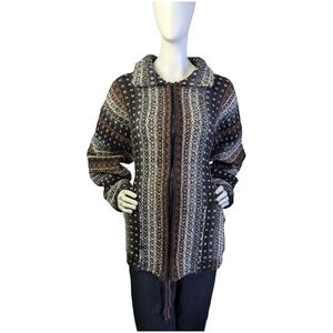 Artisanal Wool Woven Zip Jacket Earth Tone | Boho Western Grandpacore | Unisex L